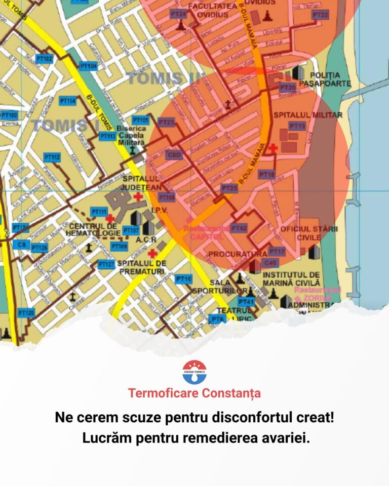 Din cauza unei avarii Termoficare Constanța anunță întreruperea furnizării energiei termice în municipiul Constanța