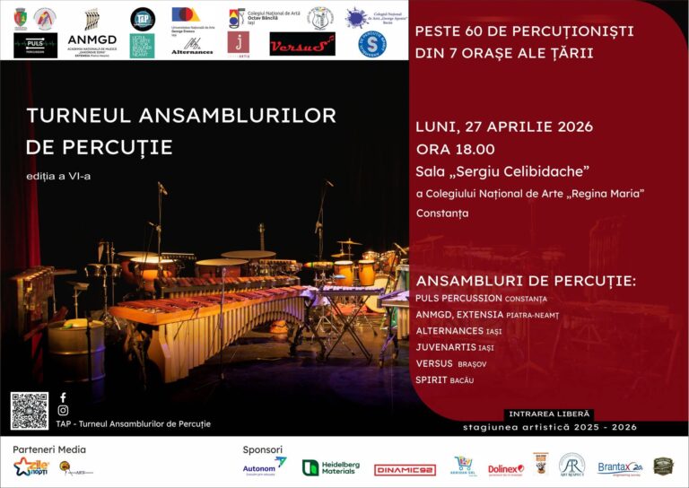 Ritmul pune stăpânire pe Constanța! Pe 27 aprilie, Colegiul Național de Arte „Regina Maria” devine epicentrul percuției
